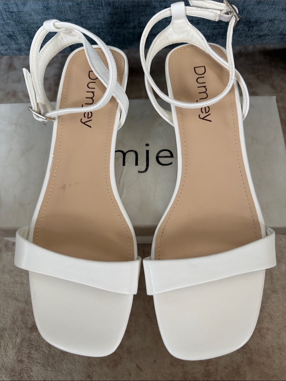 White Square-Toe Ankle-Strap Sandals